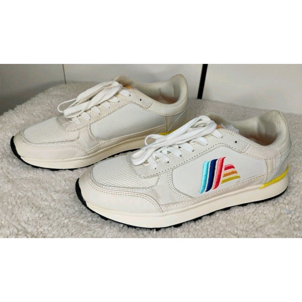 ALDI Low Top Lace-Up Sneakers White With Multicolor Stripes Rubber Sole 9